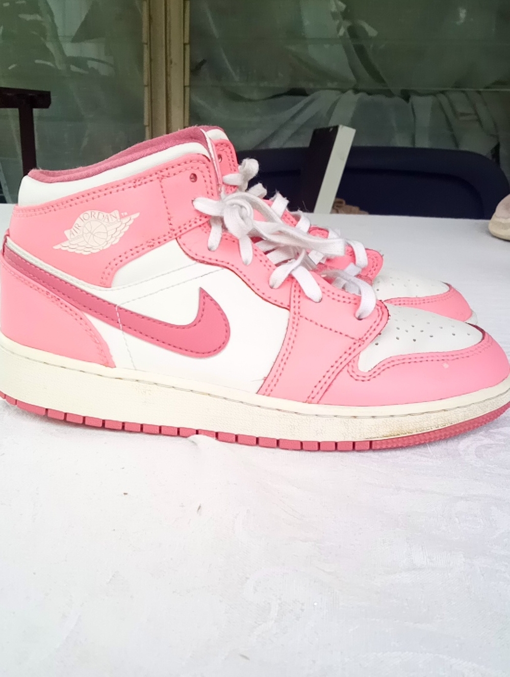 Jordan Pink and White Kids High-Top Sneakers
